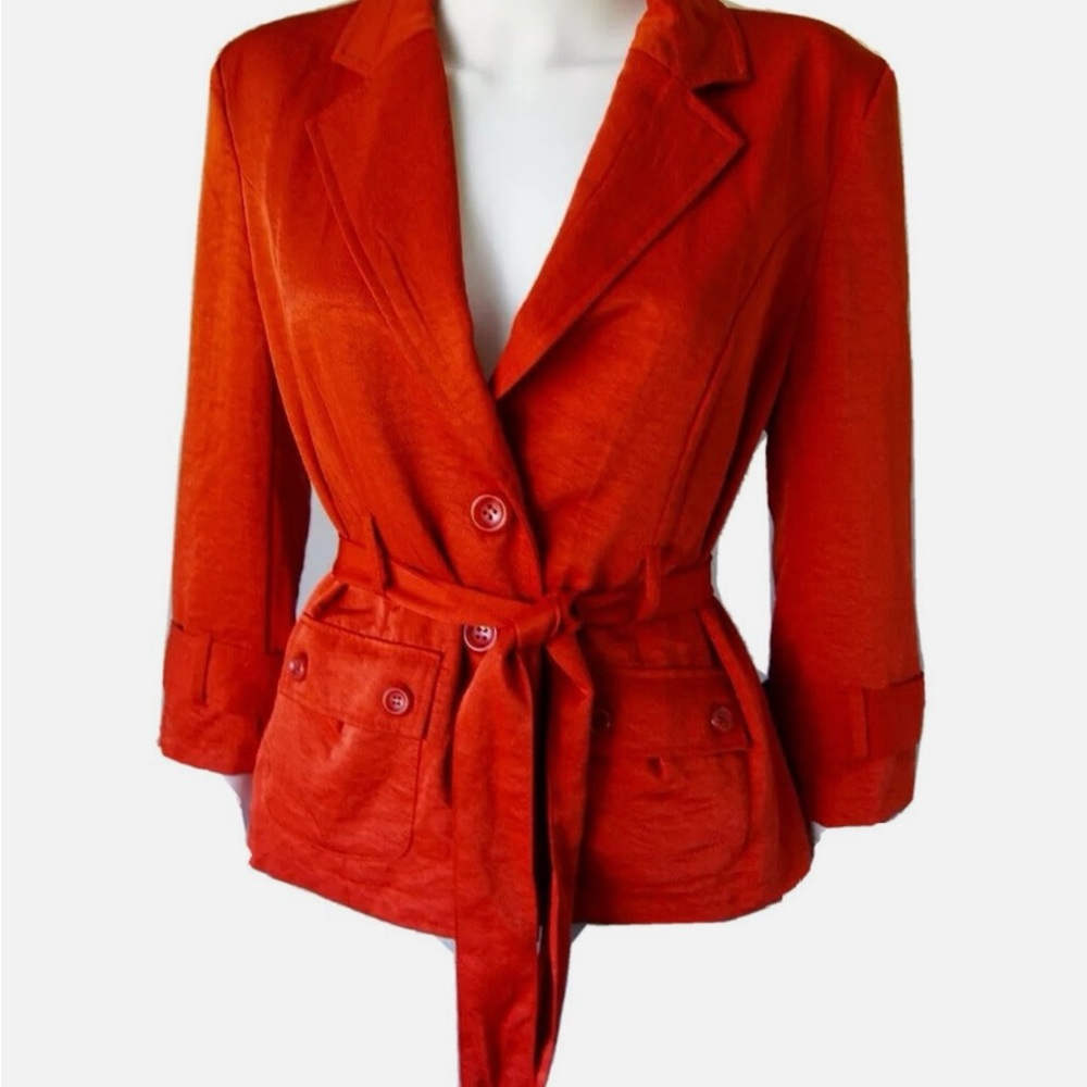 89th & Madison Vibrant Rust Orange Belted western fall Blazer Jacket Size Small